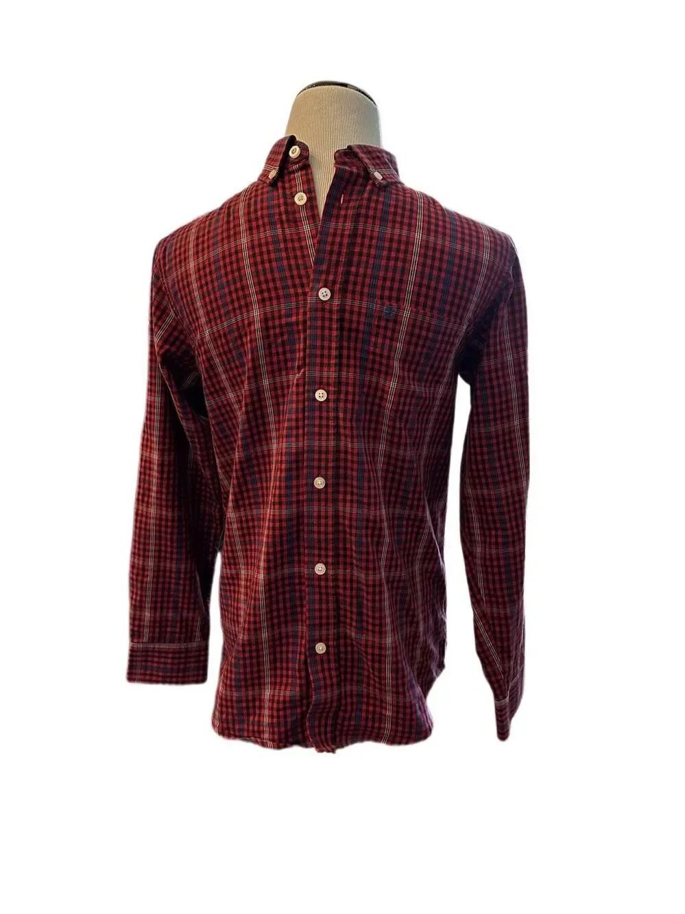 Izod Red and Blue Plaid Long Sleeve Button Down Sz L